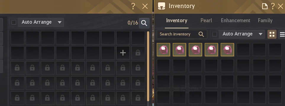 Five Magic Crystal of Infinity - Skill items in character inventory and none in town storage before calibration